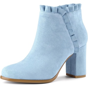 image:imageAllegra K Womens Ruffle Ankle Boots Block Heel  Chunky Heel Round Toe Side Zipper Heel 3 59 Inches Party Halloween days Christmas Days Dating EveningSky Blue