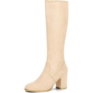 image:imageAllegra K Womens Side Zipper Chunky Heel Knee High Boots  3 17 inches Heel Boot with Side Zip Faux Suede Round Toe Comfort Fall Winter Knee Boots Casual OfficeBeige
