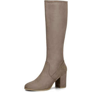 image:imageAllegra K Womens Side Zipper Chunky Heel Knee High Boots  3 17 inches Heel Boot with Side Zip Faux Suede Round Toe Comfort Fall Winter Knee Boots Casual OfficeTaupe