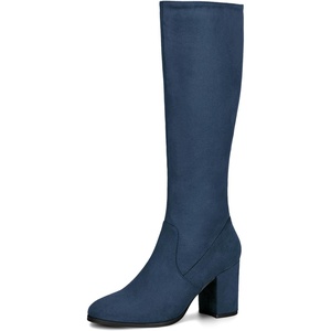 image:imageAllegra K Womens Side Zipper Chunky Heel Knee High Boots  3 17 inches Heel Boot with Side Zip Faux Suede Round Toe Comfort Fall Winter Knee Boots Casual OfficeNavy Blue