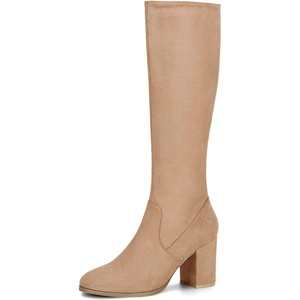 image:imageAllegra K Womens Side Zipper Chunky Heel Knee High Boots  3 17 inches Heel Boot with Side Zip Faux Suede Round Toe Comfort Fall Winter Knee Boots Casual OfficeKhaki