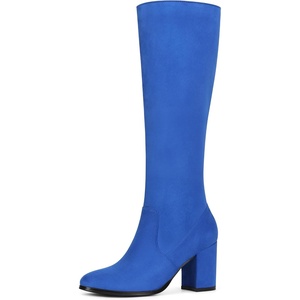 image:imageAllegra K Womens Side Zipper Chunky Heel Knee High Boots  3 17 inches Heel Boot with Side Zip Faux Suede Round Toe Comfort Fall Winter Knee Boots Casual OfficeRoyal Blue