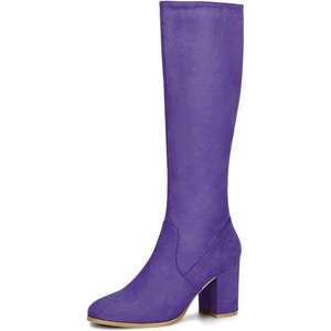 image:imageAllegra K Womens Side Zipper Chunky Heel Knee High Boots  3 17 inches Heel Boot with Side Zip Faux Suede Round Toe Comfort Fall Winter Knee Boots Casual OfficePurple