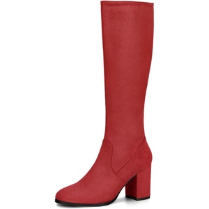 image:imageAllegra K Womens Side Zipper Chunky Heel Knee High Boots  3 17 inches Heel Boot with Side Zip Faux Suede Round Toe Comfort Fall Winter Knee Boots Casual OfficeRed