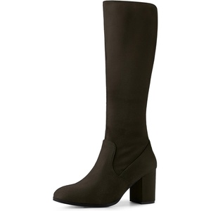 image:imageAllegra K Womens Side Zipper Chunky Heel Knee High Boots  3 17 inches Heel Boot with Side Zip Faux Suede Round Toe Comfort Fall Winter Knee Boots Casual OfficeDark Coffee