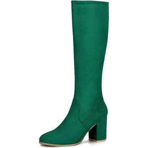 image:imageAllegra K Womens Side Zipper Chunky Heel Knee High Boots  3 17 inches Heel Boot with Side Zip Faux Suede Round Toe Comfort Fall Winter Knee Boots Casual OfficeEmerald Green