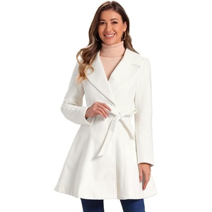 image:imageAllegra K Womens Winter Pea Coats Shawl Lapel Double Breasted Overcoat  Elegant Warm Outfit Long Sleeve Business Work Office Outerwear Aline Trench Coat DailyWhite