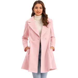 image:imageAllegra K Womens Winter Pea Coats Shawl Lapel Double Breasted Overcoat  Elegant Warm Outfit Long Sleeve Business Work Office Outerwear Aline Trench Coat DailyPink