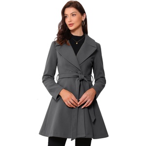 image:imageAllegra K Womens Winter Pea Coats Shawl Lapel Double Breasted Overcoat  Elegant Warm Outfit Long Sleeve Business Work Office Outerwear Aline Trench Coat DailyDark Gray