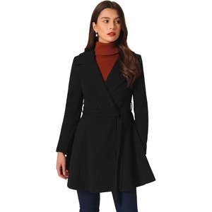 image:imageAllegra K Womens Winter Pea Coats Shawl Lapel Double Breasted Overcoat  Elegant Warm Outfit Long Sleeve Business Work Office Outerwear Aline Trench Coat DailyBlack