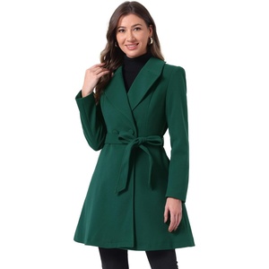 image:imageAllegra K Womens Winter Pea Coats Shawl Lapel Double Breasted Overcoat  Elegant Warm Outfit Long Sleeve Business Work Office Outerwear Aline Trench Coat DailyDark Green