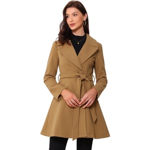 image:imageAllegra K Womens Winter Pea Coats Shawl Lapel Double Breasted Overcoat  Elegant Warm Outfit Long Sleeve Business Work Office Outerwear Aline Trench Coat DailyBrown