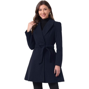 image:imageAllegra K Womens Winter Pea Coats Shawl Lapel Double Breasted Overcoat  Elegant Warm Outfit Long Sleeve Business Work Office Outerwear Aline Trench Coat DailyDark Blue