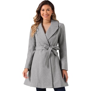 image:imageAllegra K Womens Winter Pea Coats Shawl Lapel Double Breasted Overcoat  Elegant Warm Outfit Long Sleeve Business Work Office Outerwear Aline Trench Coat DailyGray