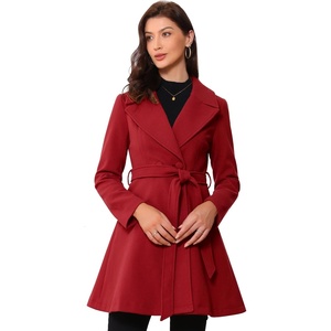 image:imageAllegra K Womens Winter Pea Coats Shawl Lapel Double Breasted Overcoat  Elegant Warm Outfit Long Sleeve Business Work Office Outerwear Aline Trench Coat DailyDark Red