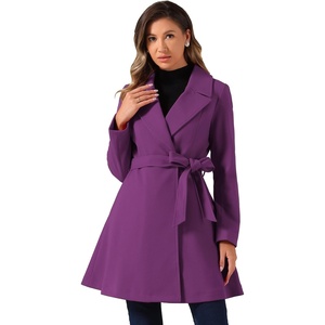 image:imageAllegra K Womens Winter Pea Coats Shawl Lapel Double Breasted Overcoat  Elegant Warm Outfit Long Sleeve Business Work Office Outerwear Aline Trench Coat DailyPurple