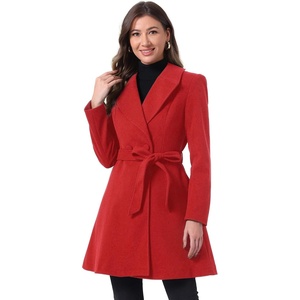 image:imageAllegra K Womens Winter Pea Coats Shawl Lapel Double Breasted Overcoat  Elegant Warm Outfit Long Sleeve Business Work Office Outerwear Aline Trench Coat DailyRed
