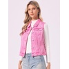 image:imageAllegra K Womens Buttoned Washed Denim Vest Jacket W Chest Flap PocketsWashed Pink