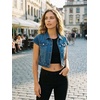 image:imageAllegra K Womens Cropped Denim Jacket Short Cap Sleeve Button Down Summer Casual Crop Jean JacketBlue