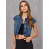 image:imageAllegra K Womens Cropped Denim Jacket Short Cap Sleeve Button Down Summer Casual Crop Jean JacketBlue