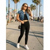 image:imageAllegra K Womens Cropped Denim Jacket Short Cap Sleeve Button Down Summer Casual Crop Jean JacketBlue