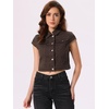 image:imageAllegra K Womens Cropped Denim Jacket Short Cap Sleeve Button Down Summer Casual Crop Jean JacketBrown