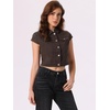 image:imageAllegra K Womens Cropped Denim Jacket Short Cap Sleeve Button Down Summer Casual Crop Jean JacketBrown