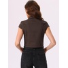 image:imageAllegra K Womens Cropped Denim Jacket Short Cap Sleeve Button Down Summer Casual Crop Jean JacketBrown
