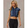 image:imageAllegra K Womens Cropped Denim Jacket Short Cap Sleeve Button Down Summer Casual Crop Jean JacketDark Blue