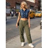 image:imageAllegra K Womens Cropped Denim Jacket Short Cap Sleeve Button Down Summer Casual Crop Jean JacketDark Blue