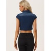 image:imageAllegra K Womens Cropped Denim Jacket Short Cap Sleeve Button Down Summer Casual Crop Jean JacketDark Blue