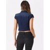image:imageAllegra K Womens Cropped Denim Jacket Short Cap Sleeve Button Down Summer Casual Crop Jean JacketDeep Blue