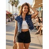 image:imageAllegra K Womens Cropped Denim Jacket Short Cap Sleeve Button Down Summer Casual Crop Jean JacketDeep Blue