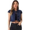 image:imageAllegra K Womens Cropped Denim Jacket Short Cap Sleeve Button Down Summer Casual Crop Jean JacketDeep Blue
