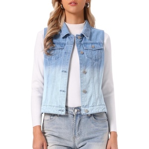 image:imageAllegra K Womens Buttoned Washed Denim Vest Jacket W Chest Flap PocketsBlue White
