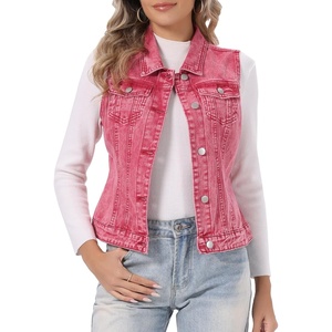image:imageAllegra K Womens Buttoned Washed Denim Vest Jacket W Chest Flap PocketsWashed Red