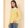 image:imageAllegra K Womens Striped Shirts Peter Pan Collar Casual Long Sleeve Top  Contrast Color Elastic Loop Closure Doll Collar Long Sleeve Striped Shirt Peter Pan Collar FittedYellow