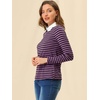 image:imageAllegra K Womens Striped Shirts Peter Pan Collar Casual Long Sleeve Top  Contrast Color Elastic Loop Closure Doll Collar Long Sleeve Striped Shirt Peter Pan Collar FittedPurple Black