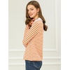 image:imageAllegra K Womens Striped Shirts Peter Pan Collar Casual Long Sleeve Top  Contrast Color Elastic Loop Closure Doll Collar Long Sleeve Striped Shirt Peter Pan Collar FittedOrange