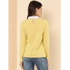 image:imageAllegra K Womens Striped Shirts Peter Pan Collar Casual Long Sleeve Top  Contrast Color Elastic Loop Closure Doll Collar Long Sleeve Striped Shirt Peter Pan Collar FittedYellow