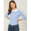 image:imageAllegra K Womens Striped Shirts Peter Pan Collar Casual Long Sleeve Top  Contrast Color Elastic Loop Closure Doll Collar Long Sleeve Striped Shirt Peter Pan Collar FittedLight Blue