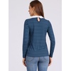 image:imageAllegra K Womens Striped Shirts Peter Pan Collar Casual Long Sleeve Top  Contrast Color Elastic Loop Closure Doll Collar Long Sleeve Striped Shirt Peter Pan Collar FittedBluegray