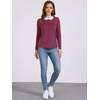image:imageAllegra K Womens Striped Shirts Peter Pan Collar Casual Long Sleeve Top  Contrast Color Elastic Loop Closure Doll Collar Long Sleeve Striped Shirt Peter Pan Collar FittedRed Blue
