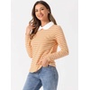 image:imageAllegra K Womens Striped Shirts Peter Pan Collar Casual Long Sleeve Top  Contrast Color Elastic Loop Closure Doll Collar Long Sleeve Striped Shirt Peter Pan Collar FittedYellow Pink