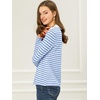 image:imageAllegra K Womens Striped Shirts Peter Pan Collar Casual Long Sleeve Top  Contrast Color Elastic Loop Closure Doll Collar Long Sleeve Striped Shirt Peter Pan Collar FittedLight Blue