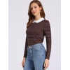image:imageAllegra K Womens Striped Shirts Peter Pan Collar Casual Long Sleeve Top  Contrast Color Elastic Loop Closure Doll Collar Long Sleeve Striped Shirt Peter Pan Collar FittedDark Brown