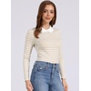 image:imageAllegra K Womens Striped Shirts Peter Pan Collar Casual Long Sleeve Top  Contrast Color Elastic Loop Closure Doll Collar Long Sleeve Striped Shirt Peter Pan Collar FittedApricot