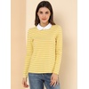 image:imageAllegra K Womens Striped Shirts Peter Pan Collar Casual Long Sleeve Top  Contrast Color Elastic Loop Closure Doll Collar Long Sleeve Striped Shirt Peter Pan Collar FittedYellow