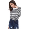 image:imageAllegra K Womens Striped Shirts Peter Pan Collar Casual Long Sleeve Top  Contrast Color Elastic Loop Closure Doll Collar Long Sleeve Striped Shirt Peter Pan Collar FittedBlack