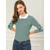 image:imageAllegra K Womens Striped Shirts Peter Pan Collar Casual Long Sleeve Top  Contrast Color Elastic Loop Closure Doll Collar Long Sleeve Striped Shirt Peter Pan Collar FittedGreen